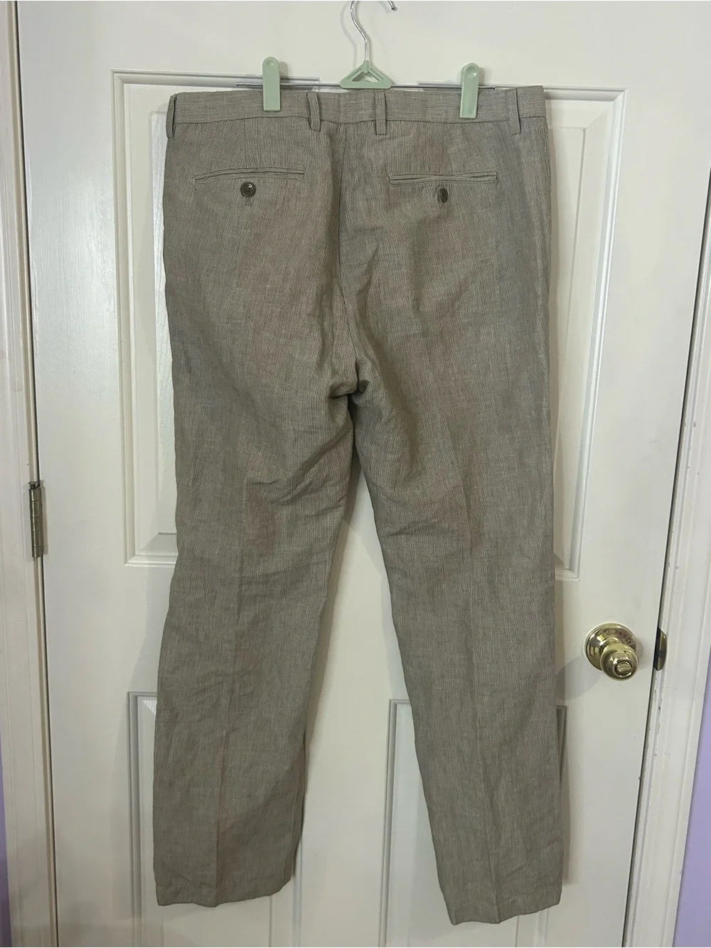 Banana Republic Kentfield Linen Cotton Pants Men's 33x32 Beige Straight Leg